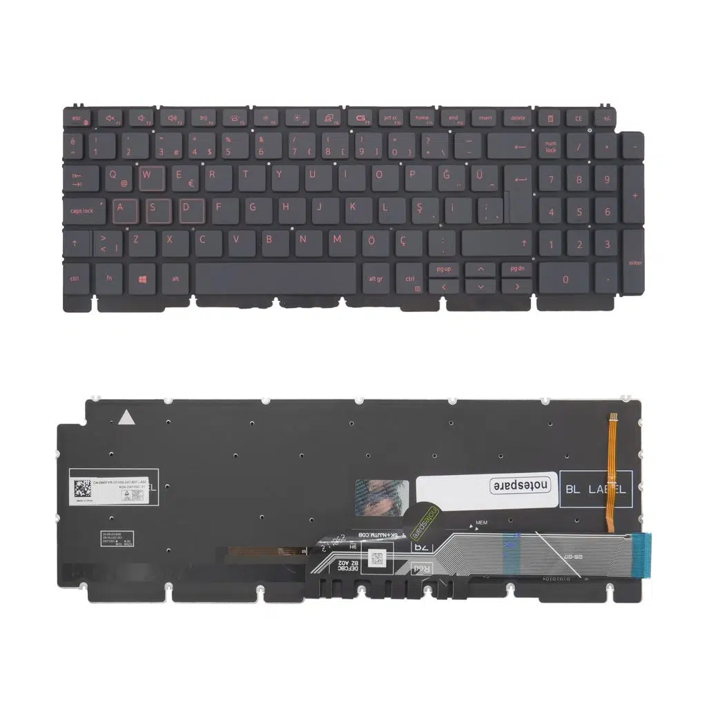Dell Uyumlu G15 Gaming 5530 G55302401017UA8 Klavye TR - Işıklı Siyah - Kırmızı Tuşlu