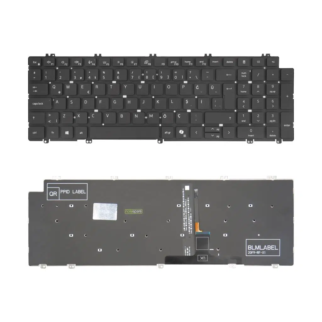 Dell Uyumlu Latitude 5540 N021L554015U07, 5540 N021L554015U08 Klavye TR - Işıklı Siyah