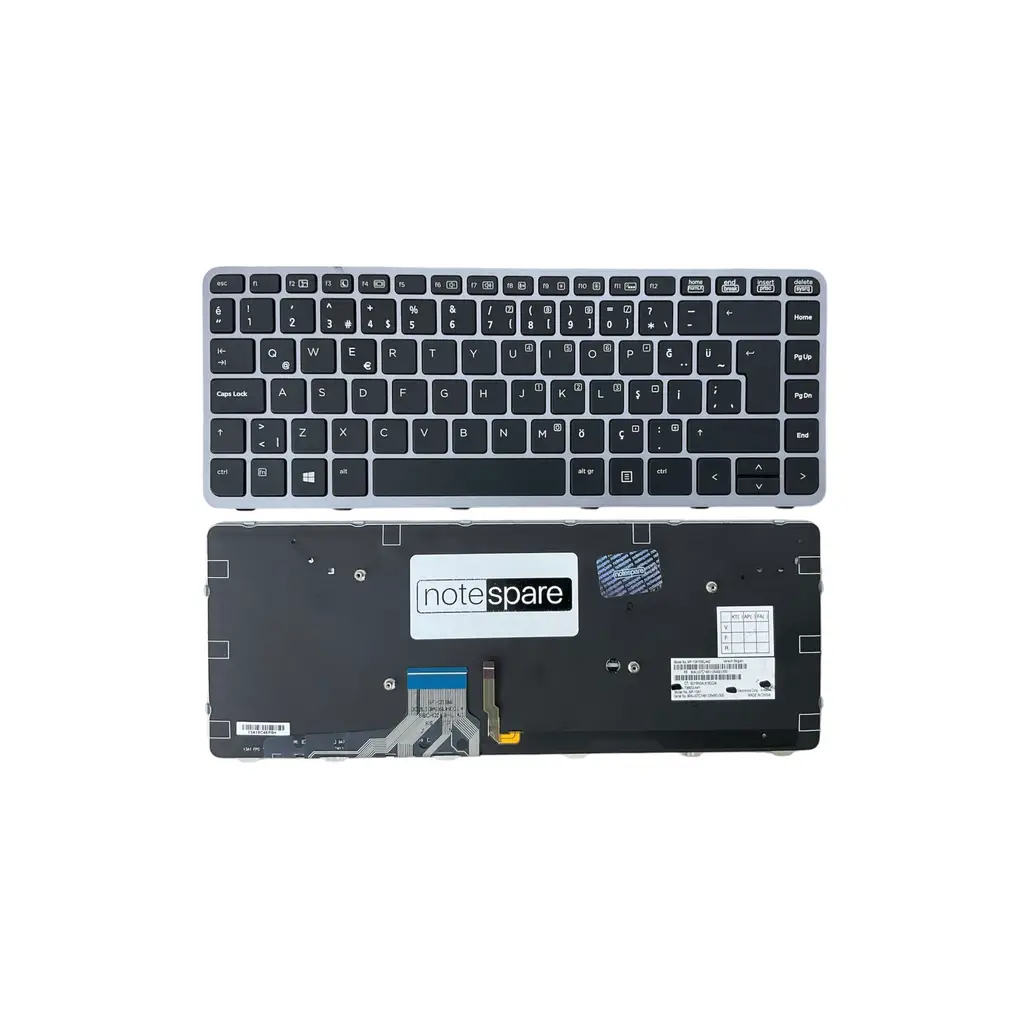 Hp ile Uyumlu EliteBook Folio 1040 G1, 1040 G2 Klavye Işıklı Siyah TR Gümüş Çerçeveli Büyük Enter