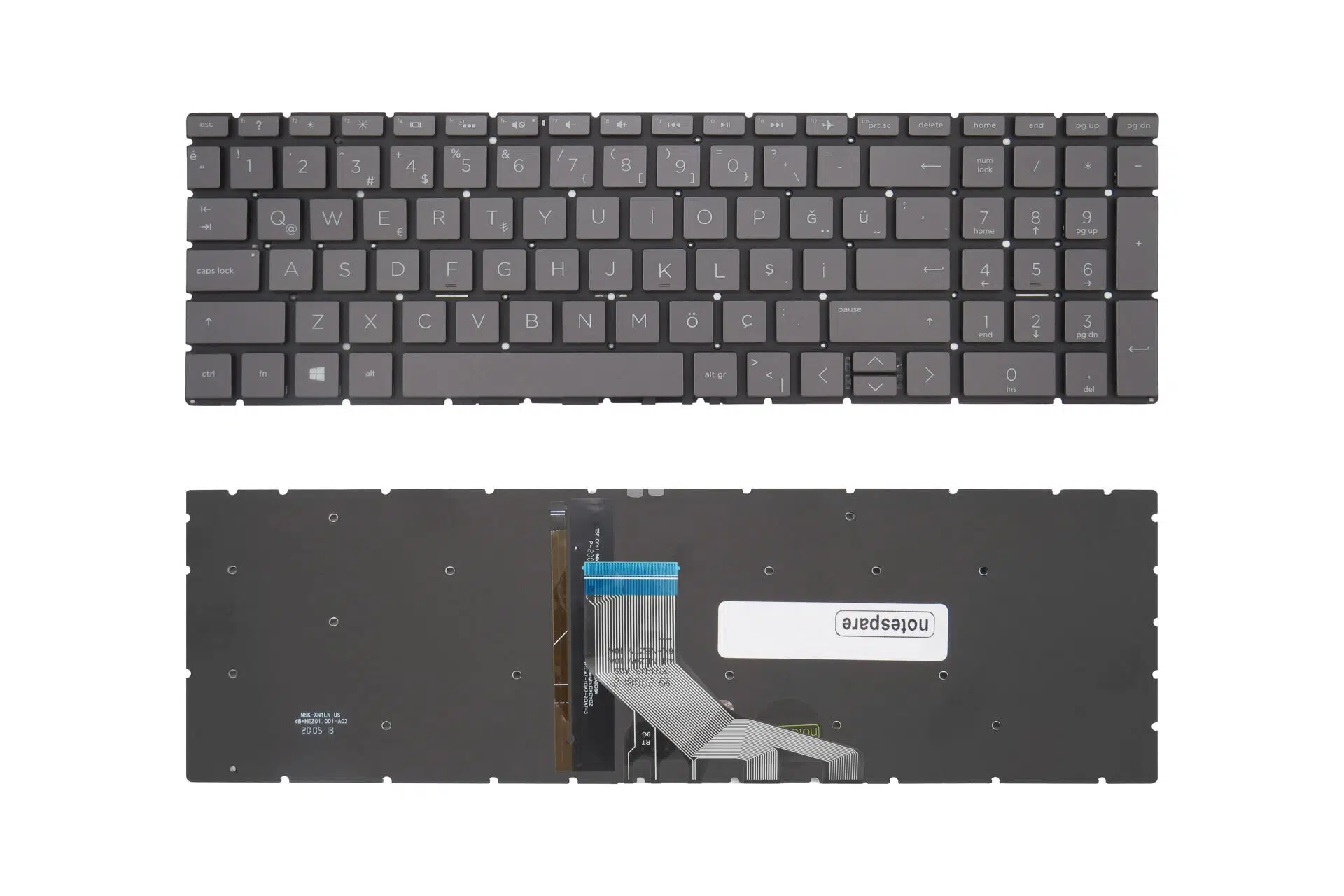 HP Uyumlu 15-db1001nt (6HY22EA), 15-db1002nt (6HY09EA) Klavye TR - Işıklı Füme