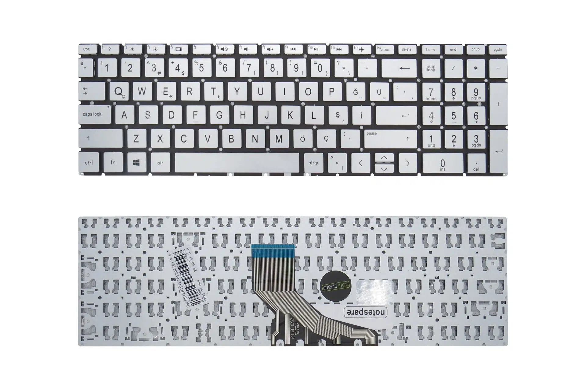 HP Uyumlu 15-db1001nt (6HY22EA), 15-db1002nt (6HY09EA) Klavye TR - Gümüş Gri