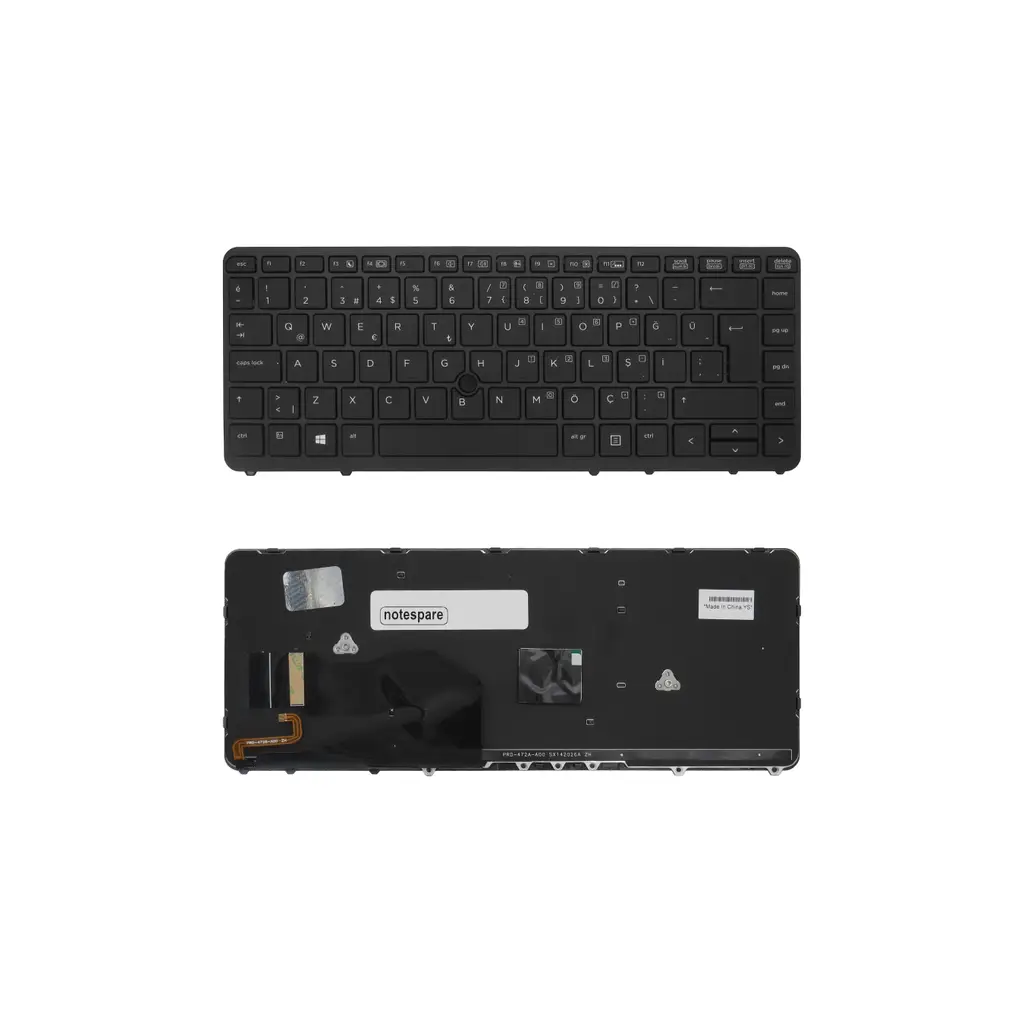 HP Uyumlu EliteBook 755 G2 (N6Q79EA), 840 G1 (E2G36EC) Klavye TR - Işıklı Siyah Çerçeveli