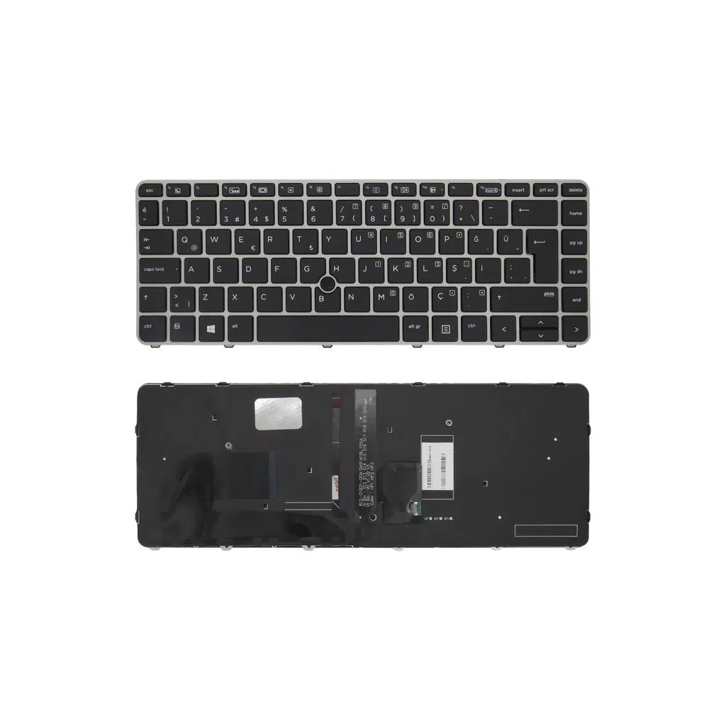 Hp Uyumlu EliteBook 840 G3 (Y8Q68ET), 840 G3 (Y8Q69EA) Klavye TR - Işıklı Siyah - Gümüş Çerçeveli