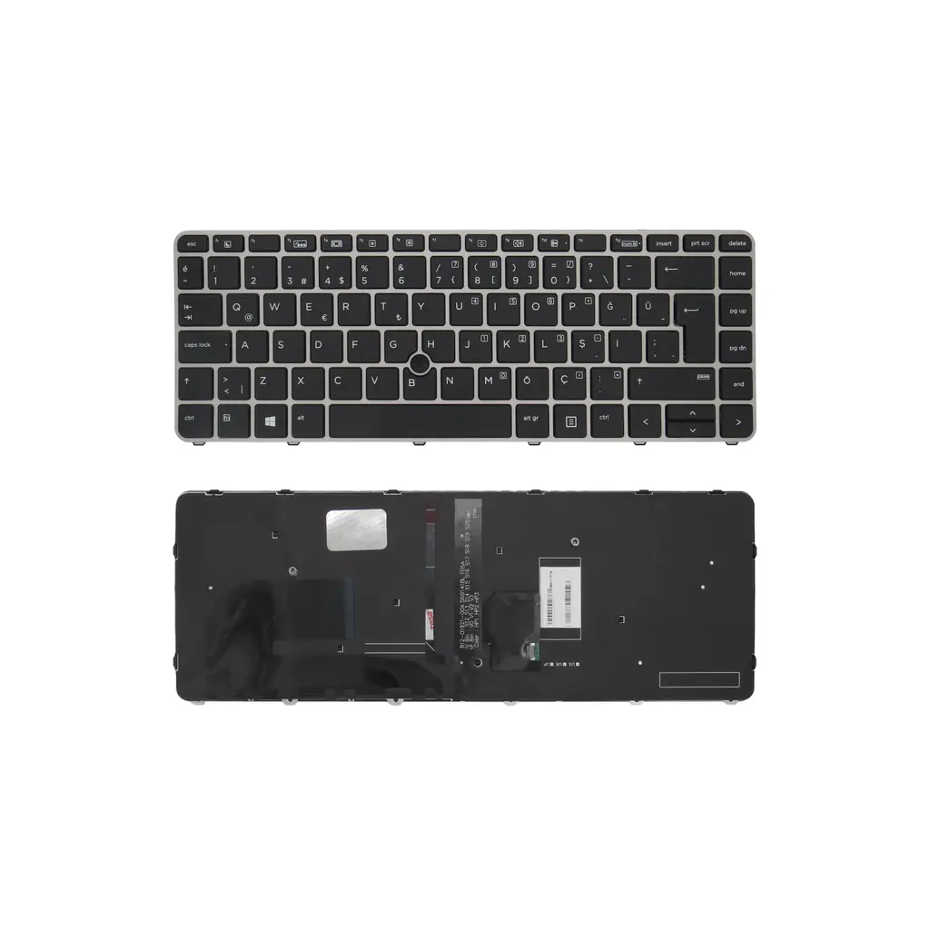 Hp Uyumlu EliteBook 840 G4 (Z2V42EA), 840 G4 (Z2V43EA) Klavye TR - Işıklı Siyah - Gümüş Çerçeveli