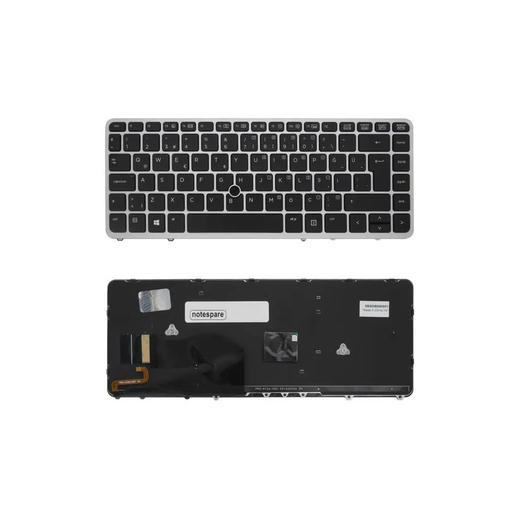 HP Uyumlu EliteBook 850 G1 (F1N40EA), 850 G1 (F1N73EA) Klavye TR - Işıklı Gümüş Çerçeveli