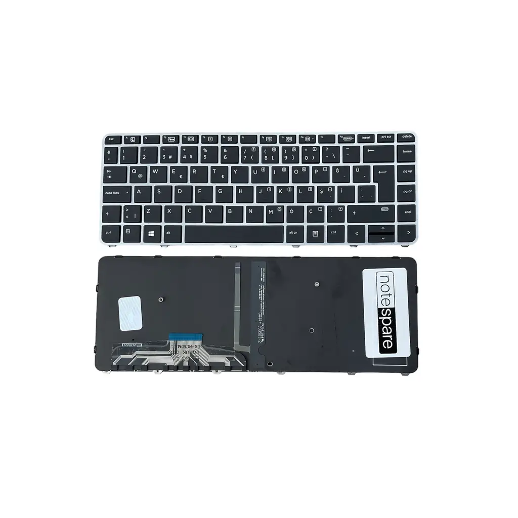 Hp Uyumlu EliteBook Folio 1040 G3 (Y3C10EA) Işıklı Klavye Siyah TR Gümüş Çerçeveli