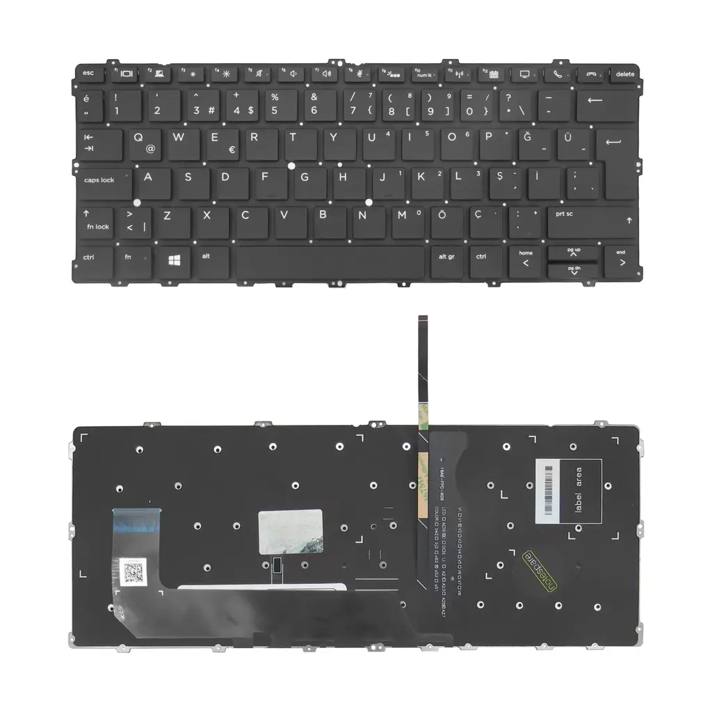 HP Uyumlu EliteBook x360 1030 G2 (7KN60ES), 1030 G2 (8TD46EC) Klavye TR - Işıklı Siyah