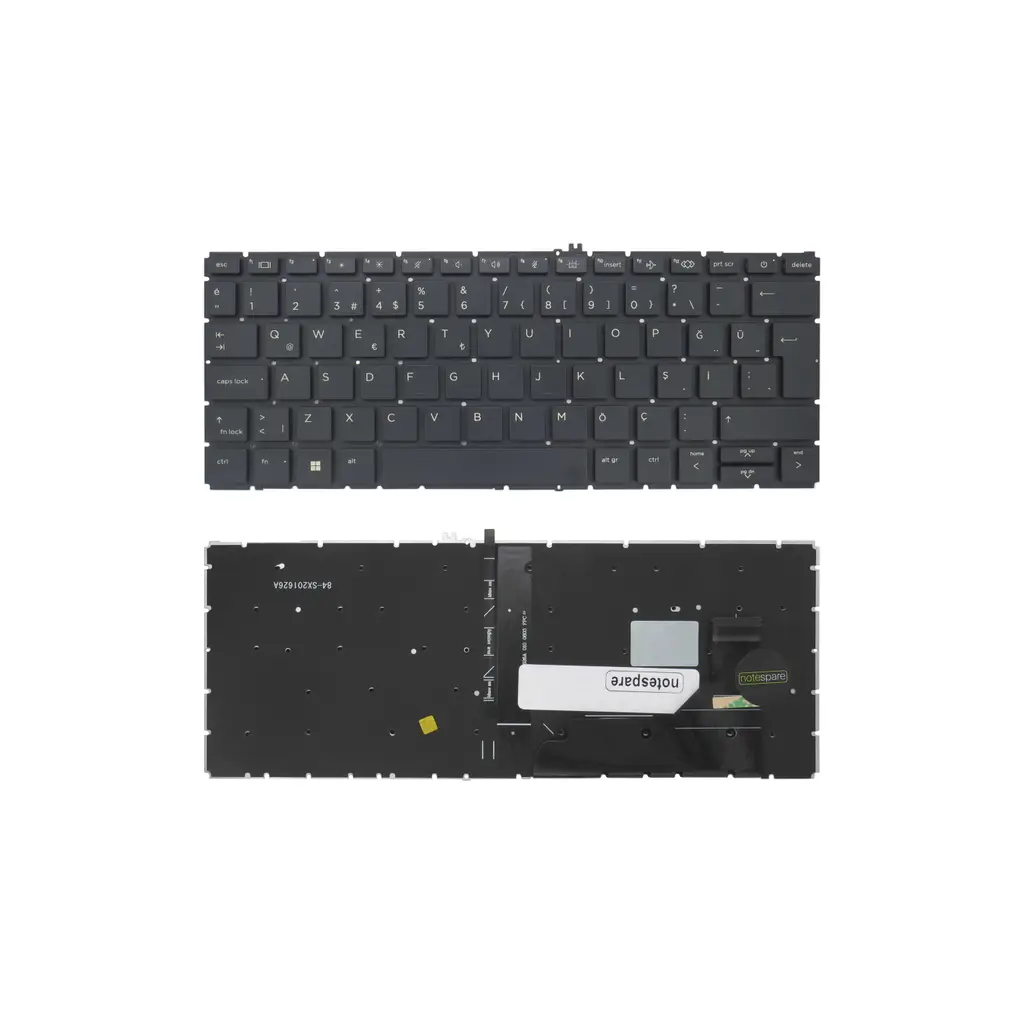 HP Uyumlu EliteBook x360 830 G7, x360 830 G8 Klavye TR - Işıklı Siyah