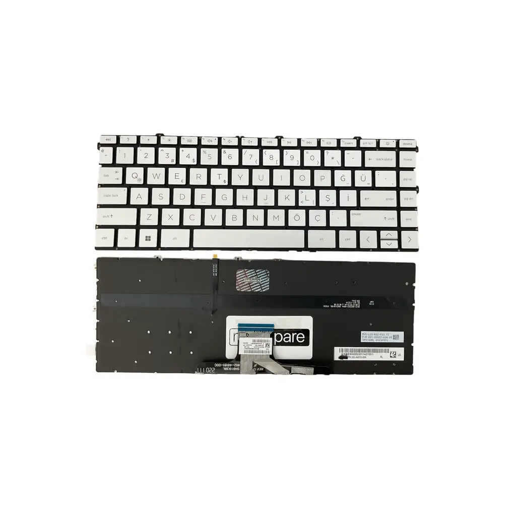Hp Uyumlu Pavilion 14-dv0002nt (2W6H5EA), 14-dv0003nt (2W6H8EA) Işıklı Klavye Gümüş TR