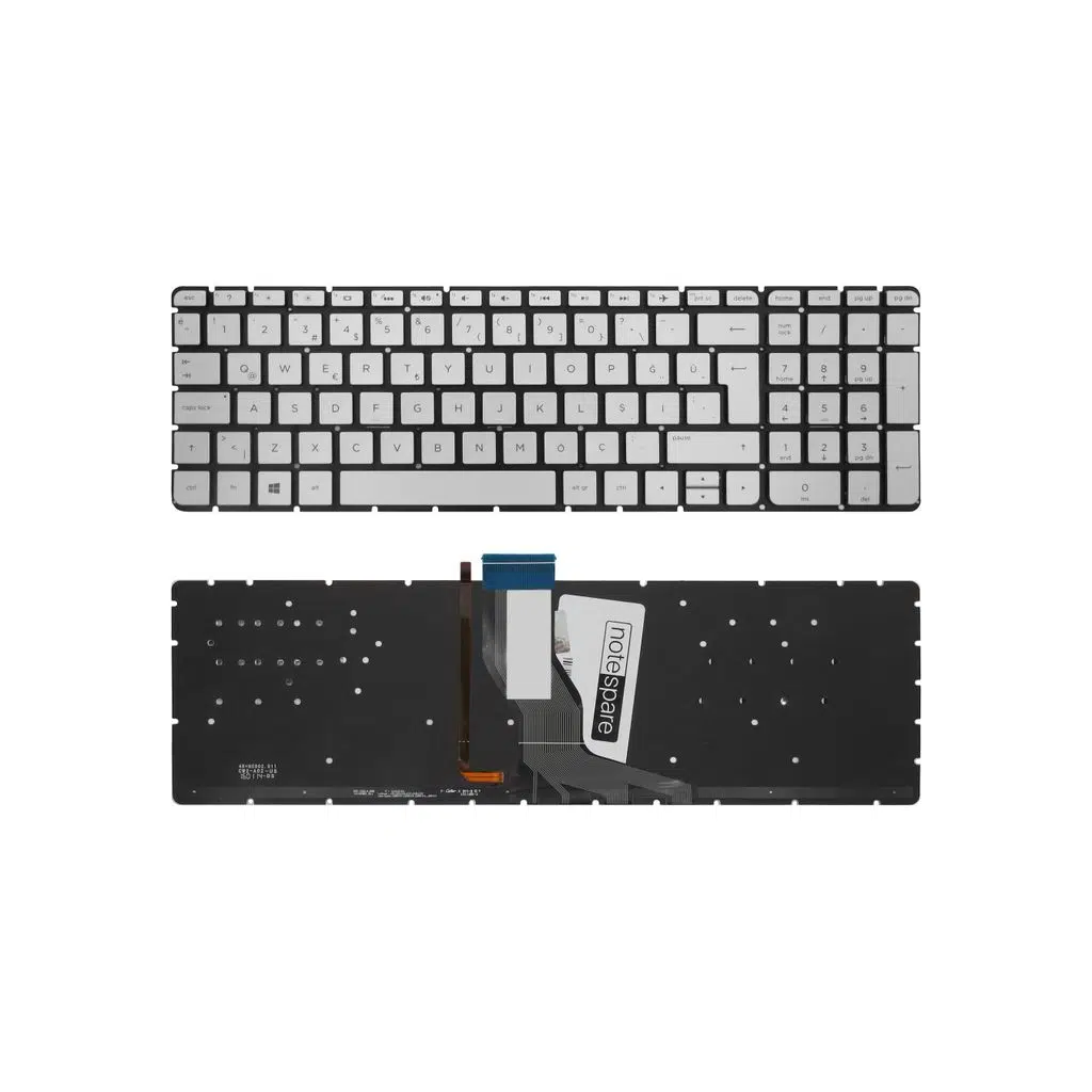 HP Uyumlu Pavilion 15-bc302nt, 15-bk000nt, 15-bk001nt, 17-ab300nt Klavye TR - Işıklı Gümüş - Büyük Enter