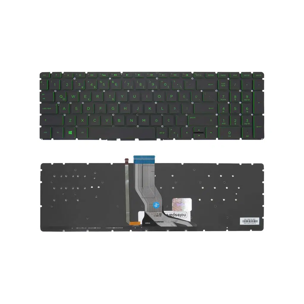 HP Uyumlu Pavilion 15-bc302nt, 15-bk000nt, 15-bk001nt, 17-ab300nt Klavye TR - Işıklı Yeşil Tuşlu - Küçük Enter