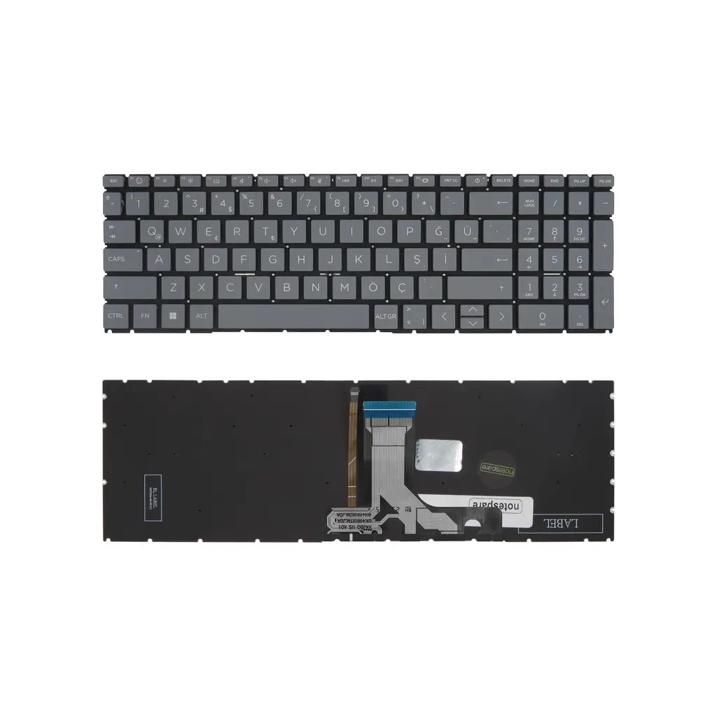 HP Uyumlu Pavilion 15-eh1012nt (4H0X0EA), 15-eh1013nt (4H0X1EA) Klavye TR - Işıklı Füme