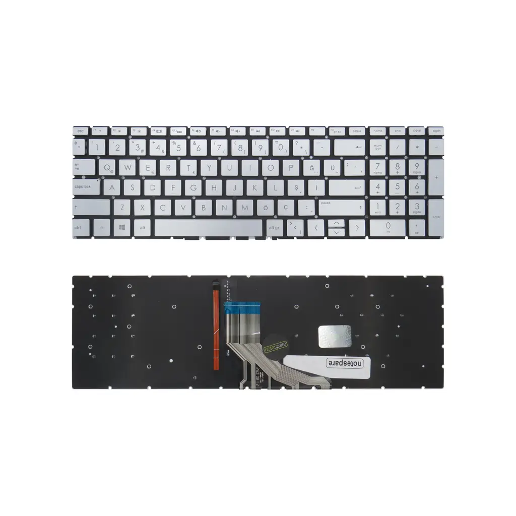 HP Uyumlu Pavilion Gaming 15-dk1015nt (1U5T5EA), 15-dk1016nt (20C63EA) Klavye TR - Işıklı Gümüş Gri