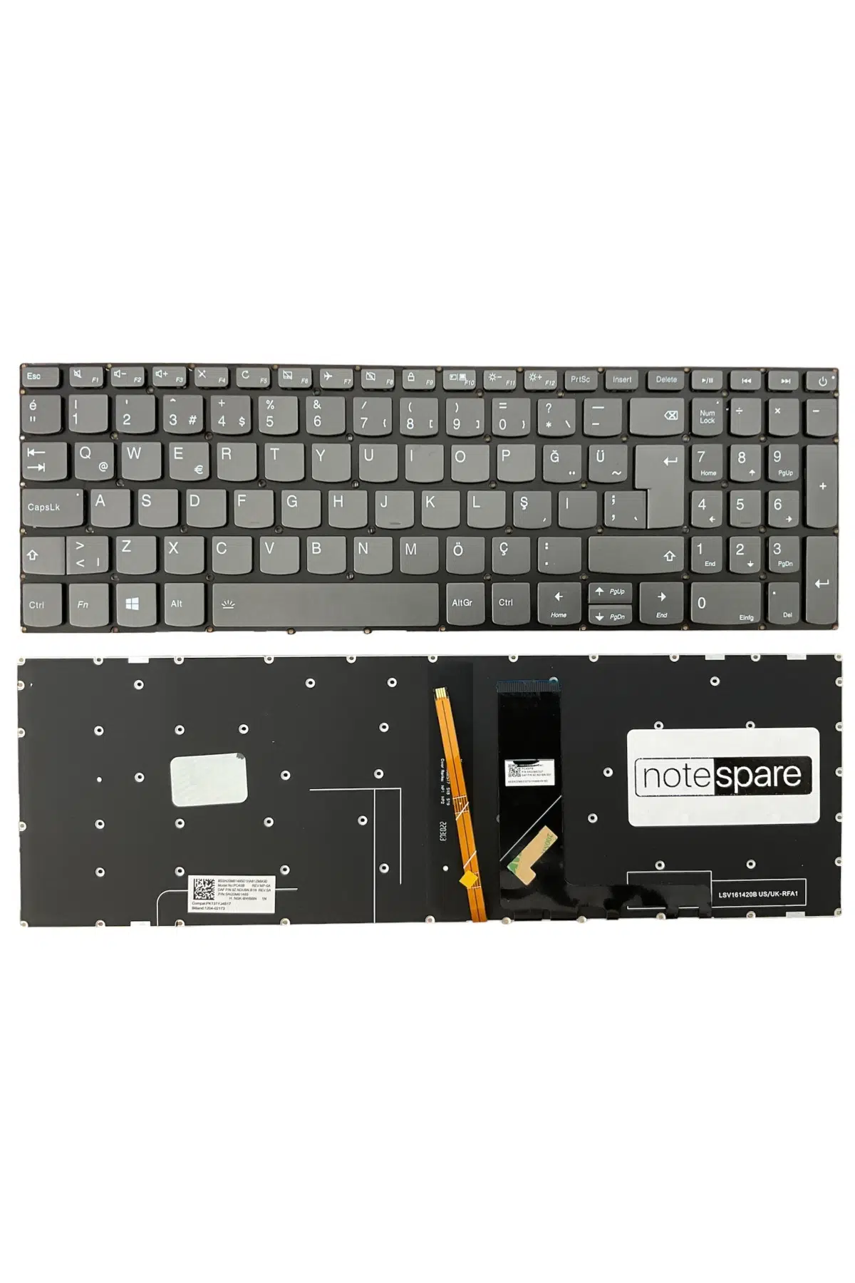 Lenovo Uyumlu IdeaPad 3-15IIL05 81WE00MUTX Klavye TR - Işıklı Power Tuşlu Füme