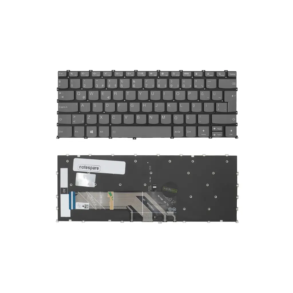 Lenovo Uyumlu IdeaPad Flex 5-14ABR8 Type 82XX, 5-14ALC05 Type 82HU Klavye TR - Işıklı Füme