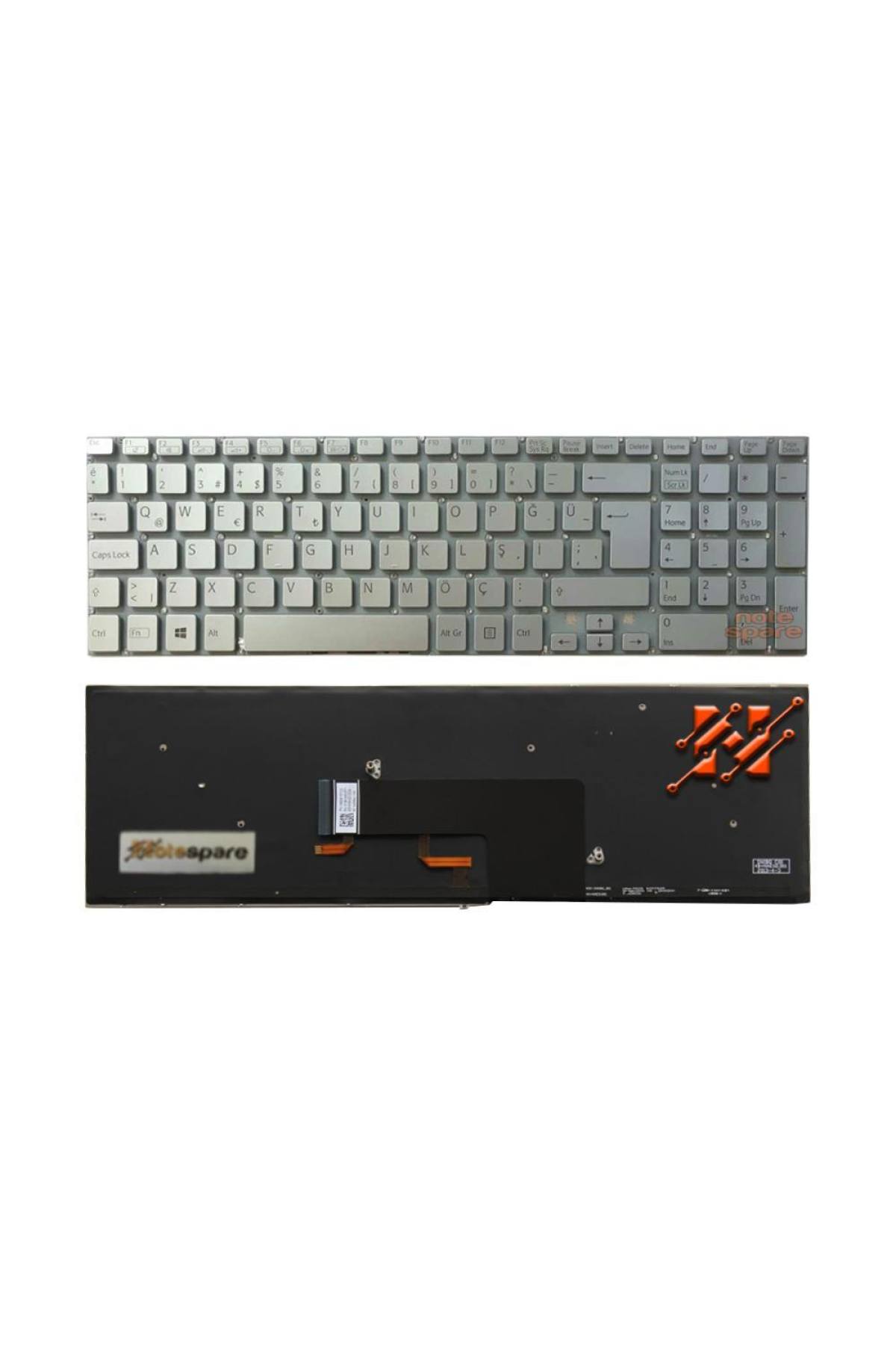 Sony ile Uyumlu Vaio Fit SVF1521M1E, SVF1521M1R, SVF1521M4E Notebook Klavye Işıklı Gümüş Gri TR