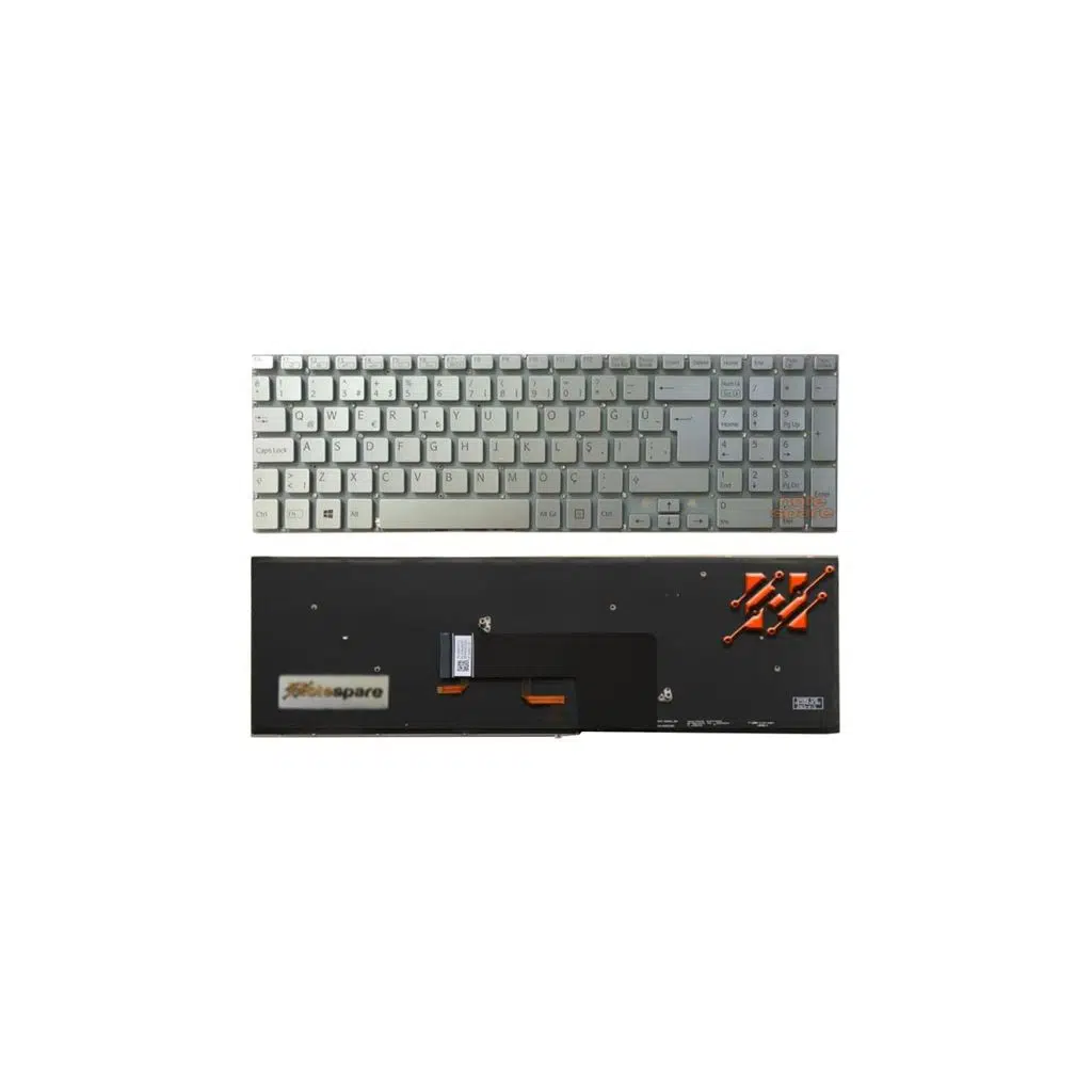 Sony Uyumlu Vaio Fit SVF1521M6E, SVF1521N1E, SVF1521N1R Klavye TR - Işıklı Gümüş Gri