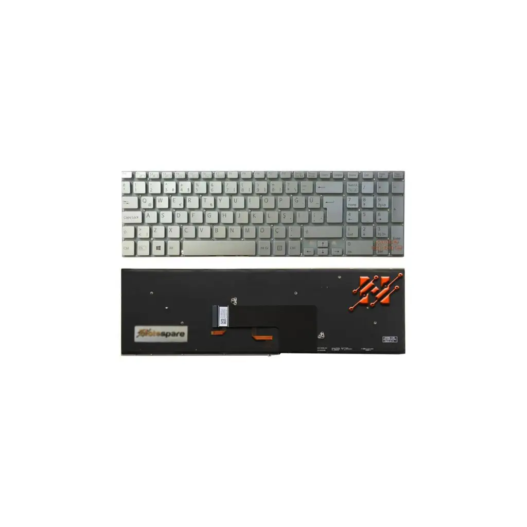 Sony Uyumlu Vaio Fit SVF1531B4E, SVF1531C4E, SVF1531C5E Klavye TR - Işıklı Gümüş Gri