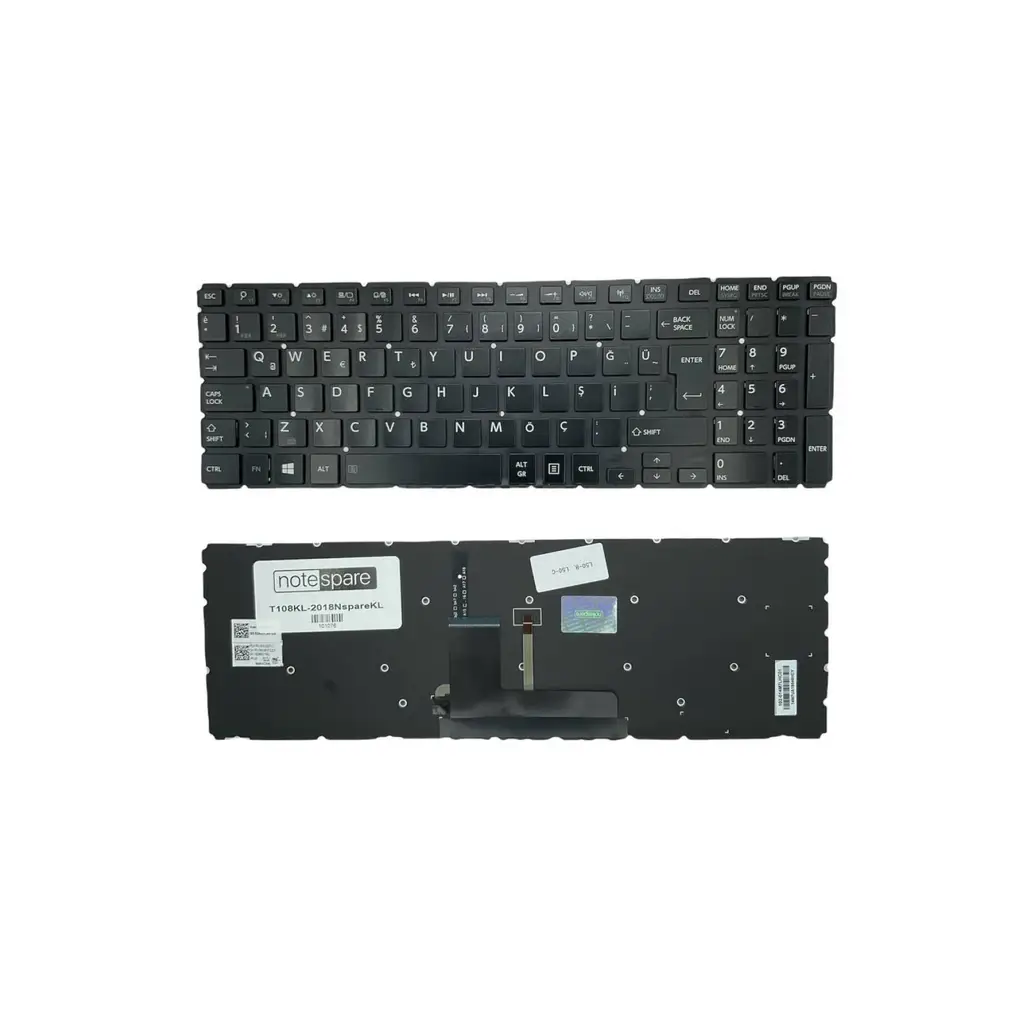 Toshiba Uyumlu RADIUS 15 P50W-C, 15 P50W-C-10L Klavye TR - Işıklı Siyah